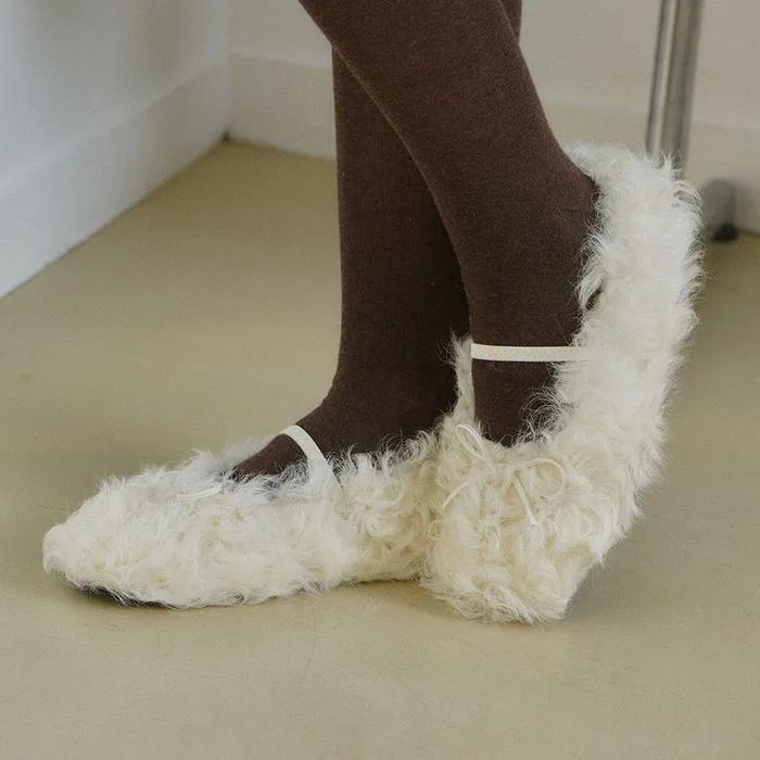 (바로배송) Doodle 두들 리얼 퍼 리본 밴딩 메리제인 플랫