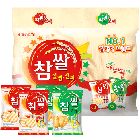 크라운 참쌀 설병 128g x 2p + 선과 115g x 2p 세트, 486g, 1개 - 쌀과자 | 쿠팡