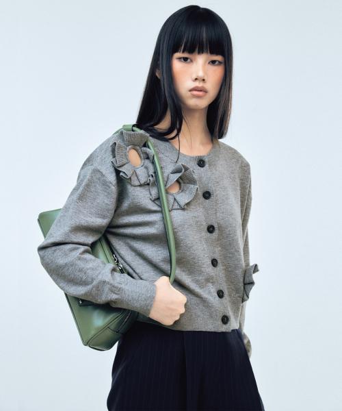코사지 카디건_그레이