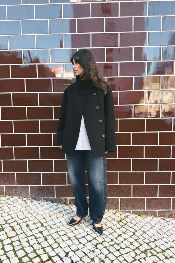 하이넥 울 쇼트 코트