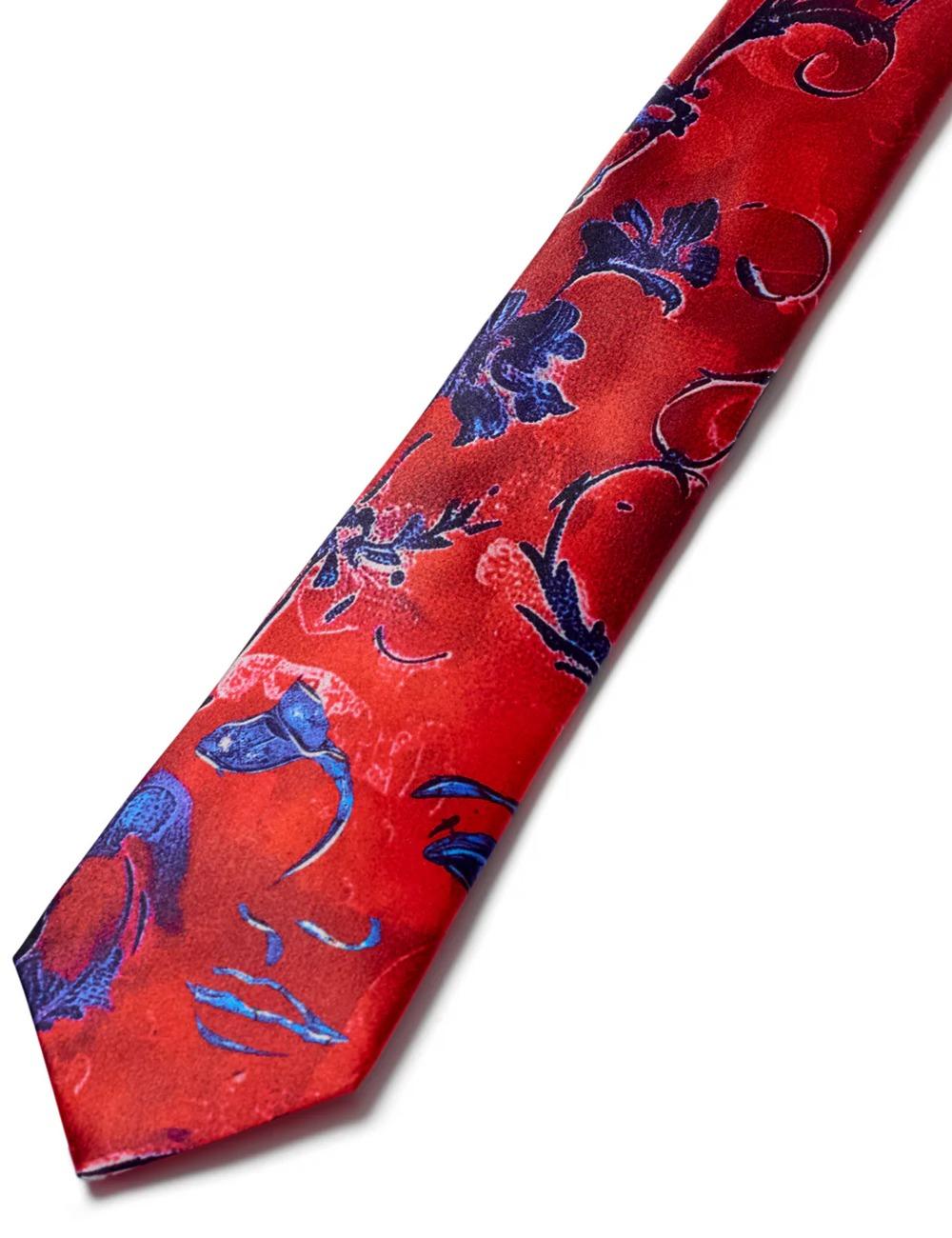 FACE FLORAL SILK TIE_RED