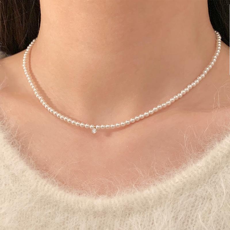 14k 3mm 스와로브스키 진주 목걸이 (3types)