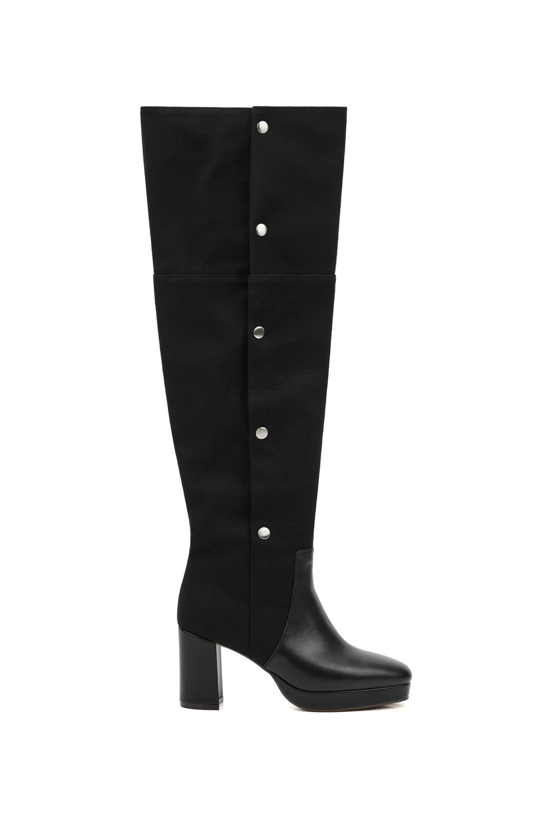 BUTTON UP KNEE HIGH BOOTS IN BLACK