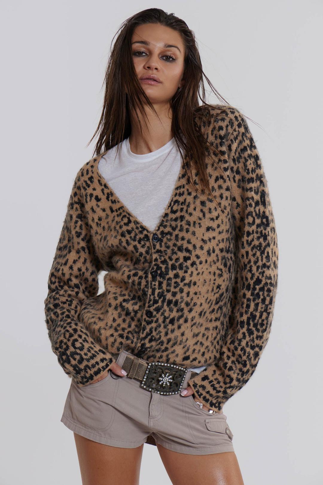 Leopard Chuck Cardigan - XS / Brown
