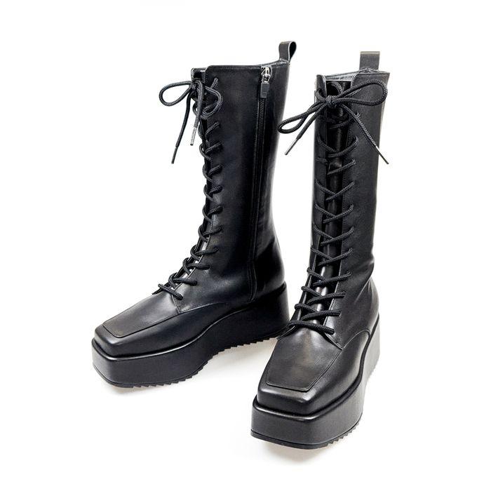 TRUFFLE_black 24mid winter platform laceup walker boots
