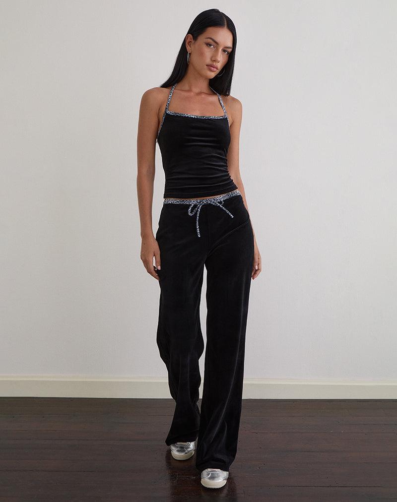 Jalani Trouser in Black with Leopard Binding - XXS