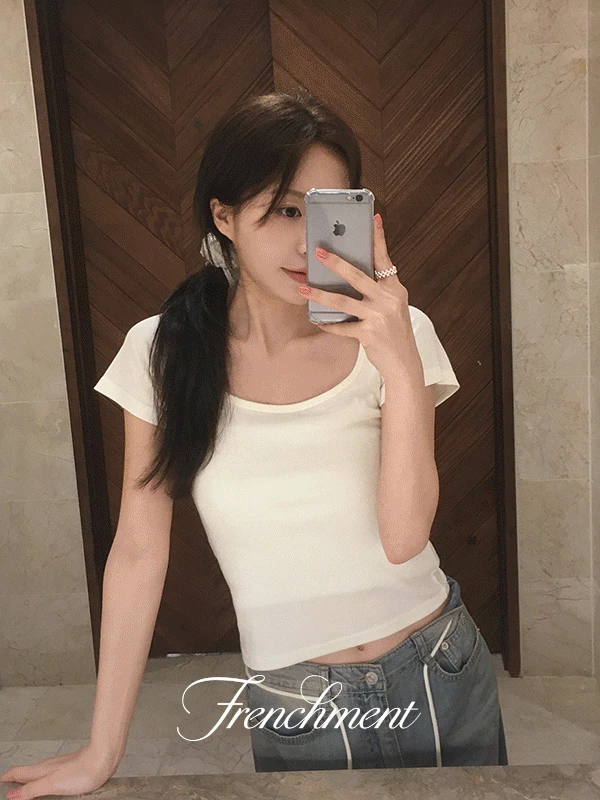 [MADE/여름필수템]템즈 여름 스퀘어넥 골지 레이어드 슬림 반팔 티셔츠(5color)
