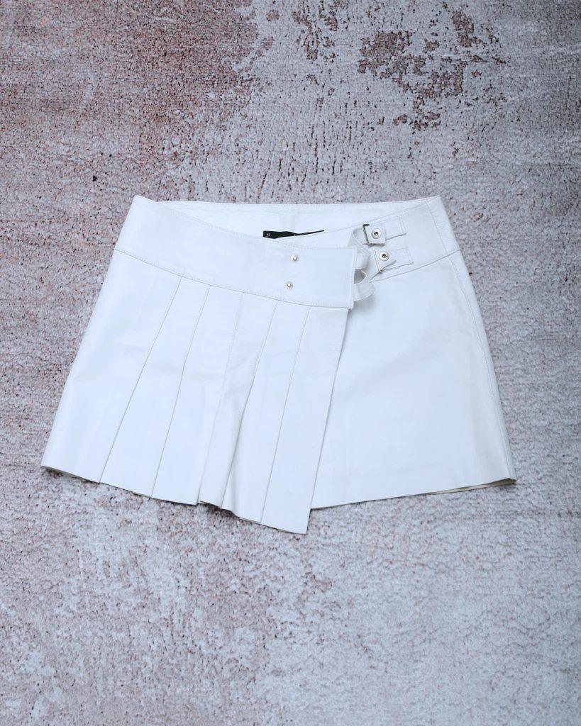 WHITE LEATHER PLEATED MINI SKIRT - Anemonia