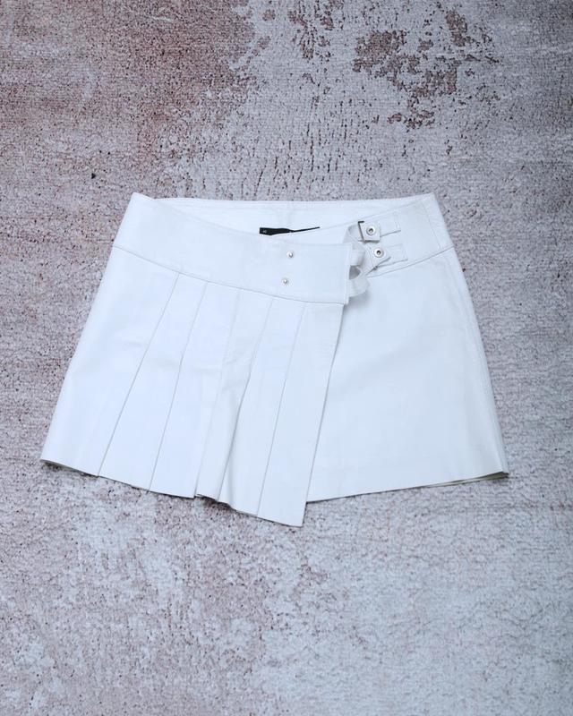 WHITE LEATHER PLEATED MINI SKIRT - Anemonia