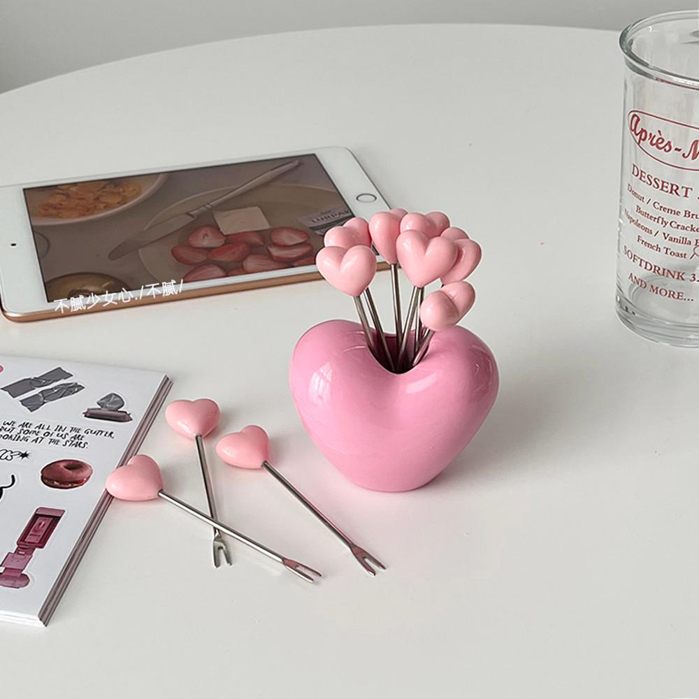 [하이프로젝트] 핑크 하트 디저트 포크세트 홈카페 인테리어