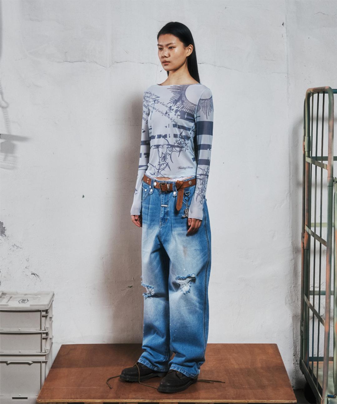 GRAFFITI MESH LS TEE (W) BLUE