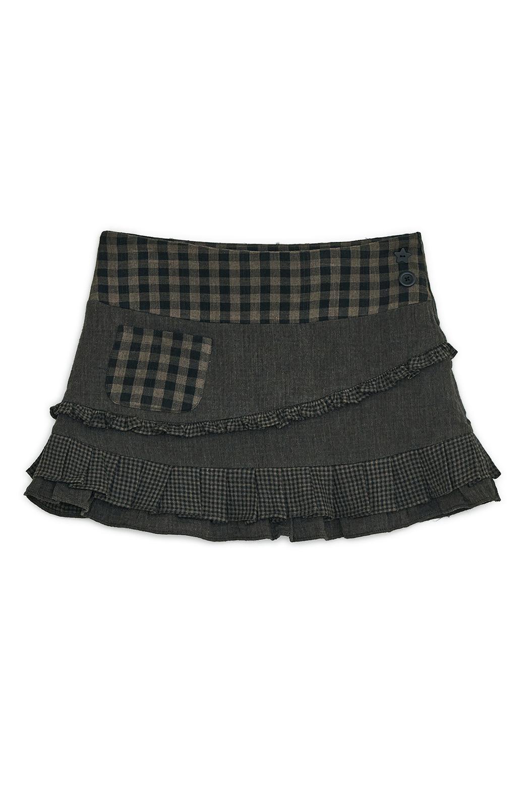 Check ruffle mini skirt (Brown)