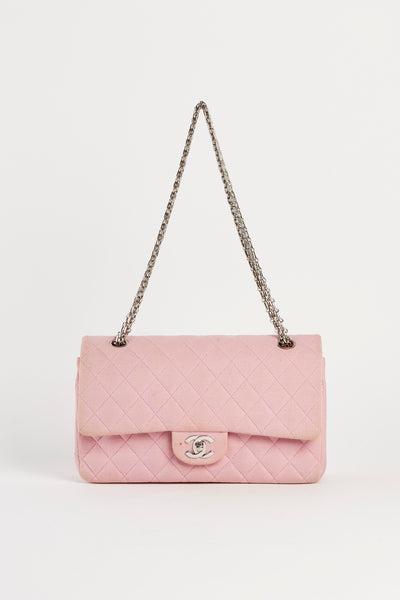 2000s Chanel Baby Pink Jersey Medium Double Flap Bag SHW