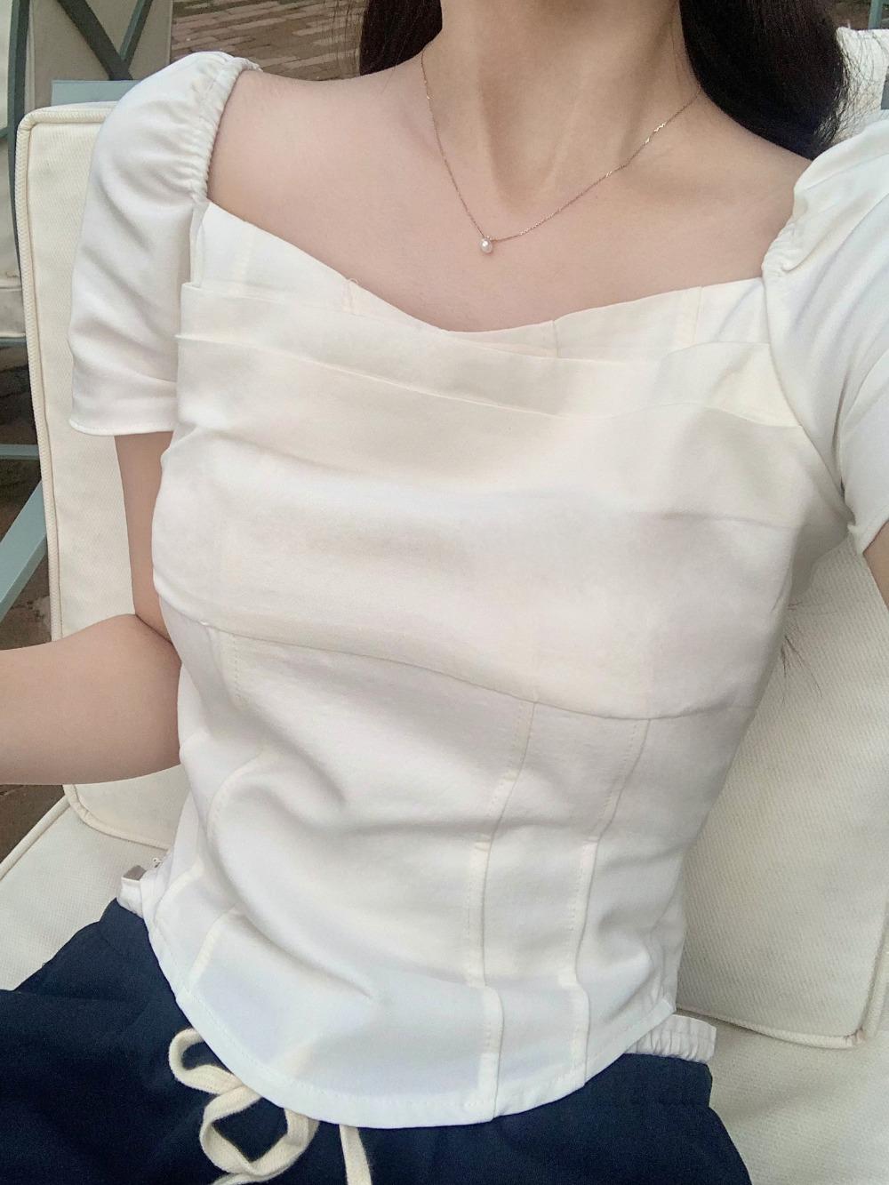 (pre-order) summer clean square blouse_ivory