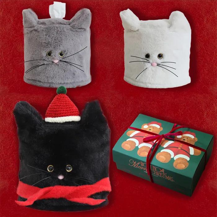 크리스마스 살찐이 고양이 두루마리 미니각 티슈 케이스 커버 정사각 롤 휴지 집들이
