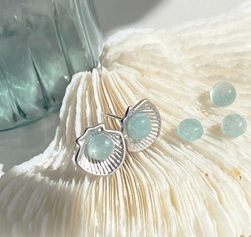 아쿠아마린♥퓨어쉘 조개 원석 귀걸이