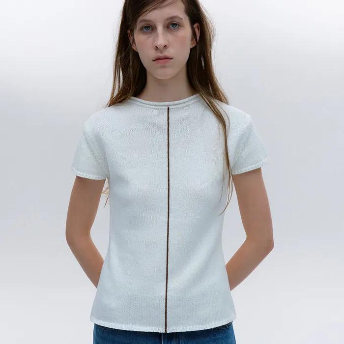 LINE POINT SHORT-SLEEVE KNIT [IVORY]