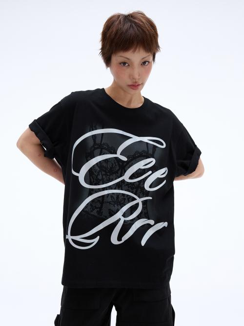 Big Pearl Logo Corset Printing T-shirt (Black)