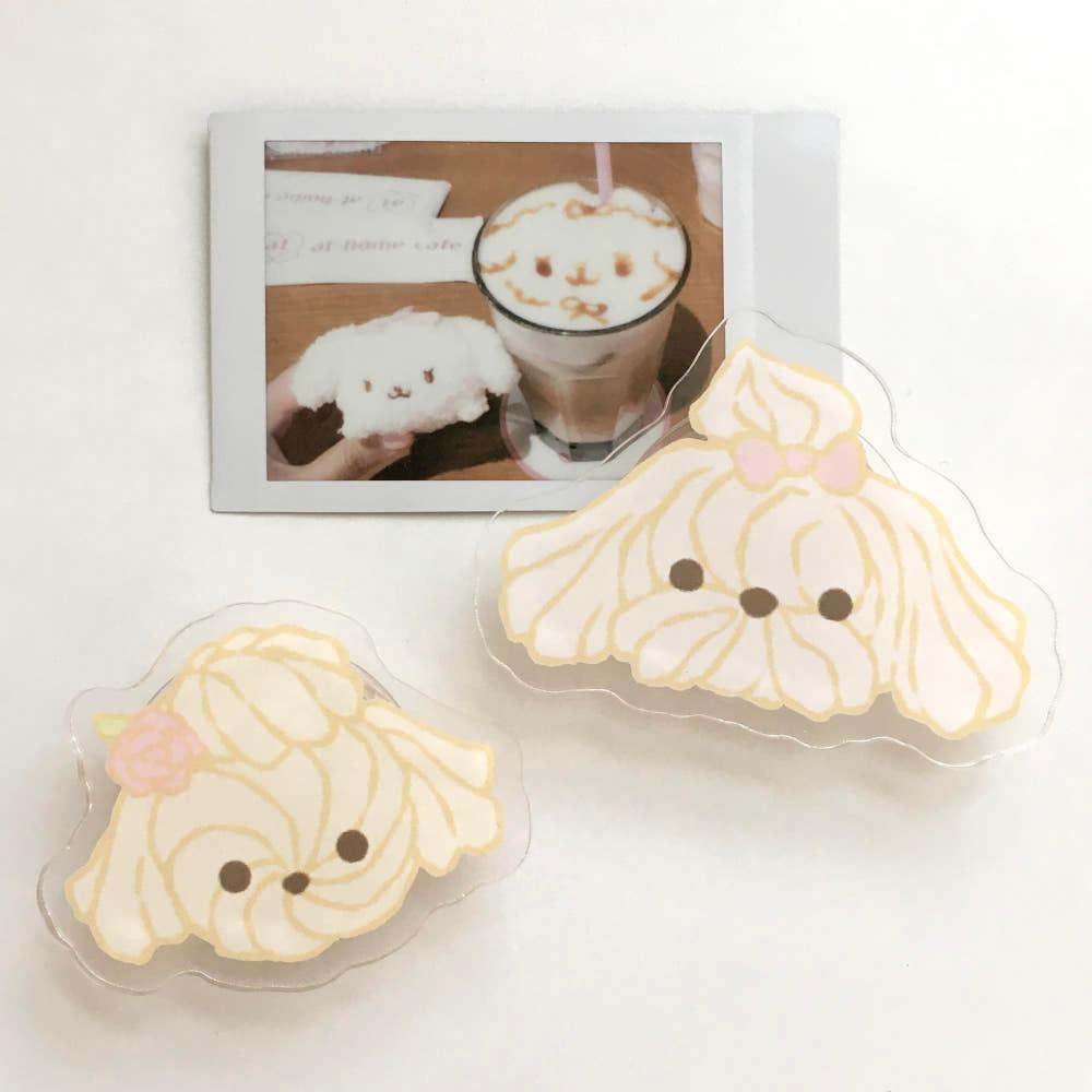 리본 크림강아지 아크릴톡