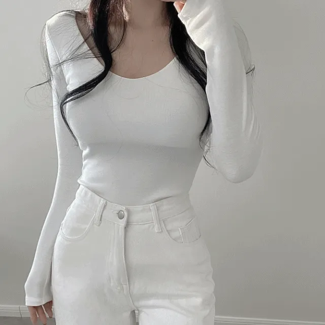 [이중안감/속기모] 브이넥 슬림 긴팔티 3컬러