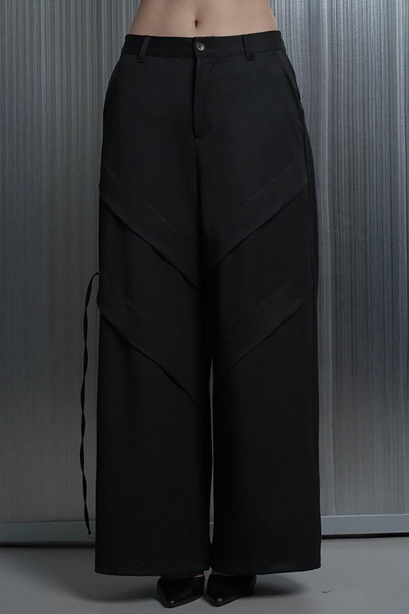 3pintuck Back Split Line Wide Slacks Pants (Black)