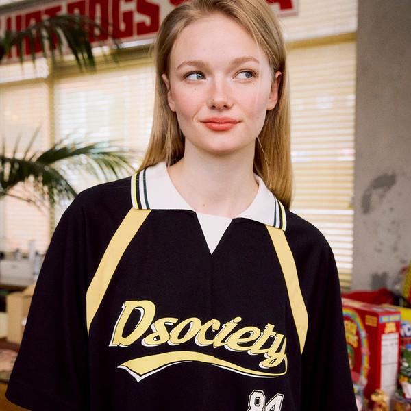 Contrast Paneled Football Polo (BLACK)