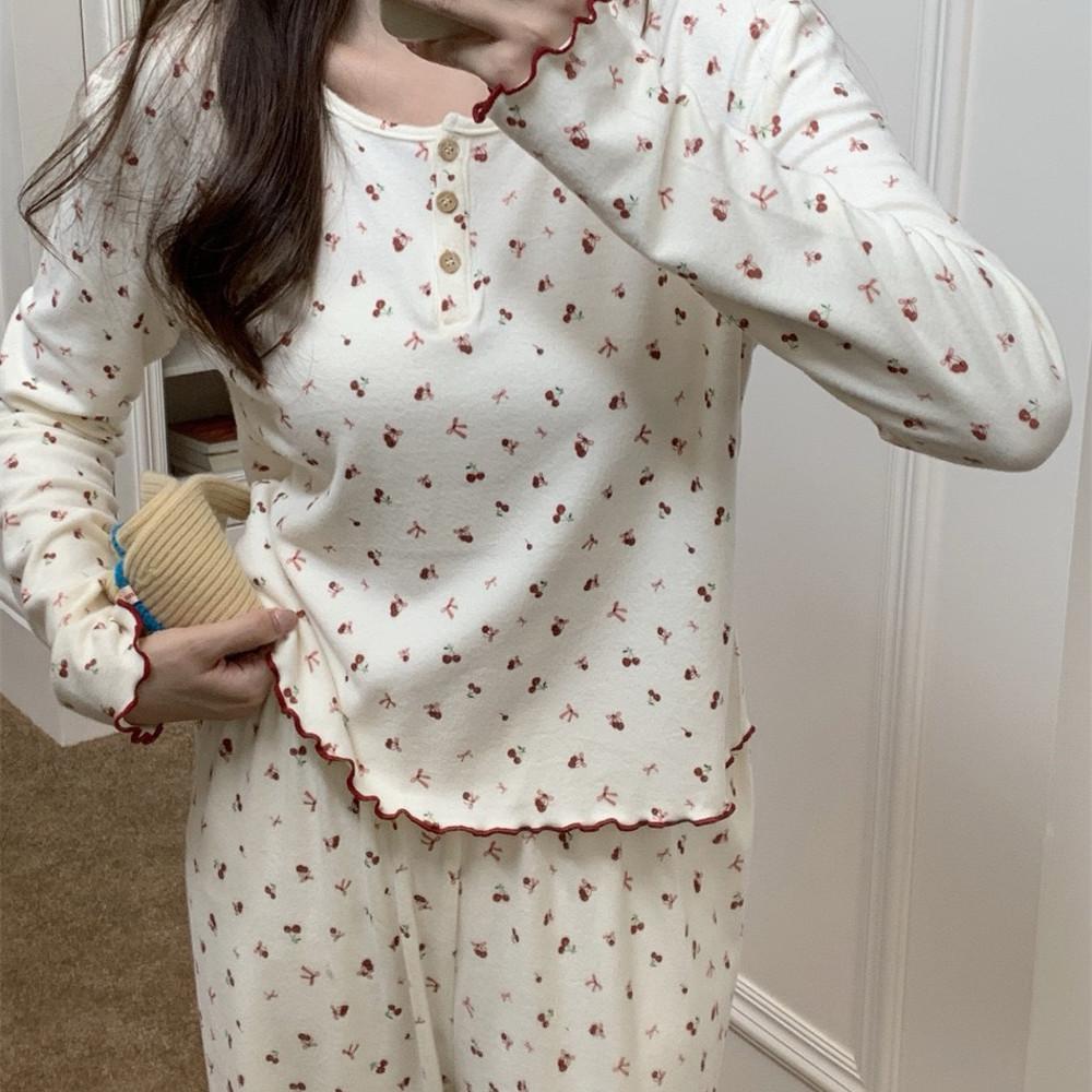 여성 긴팔잠옷 톡톡체리 투피스 파자마 여자자취선물 홈웨어