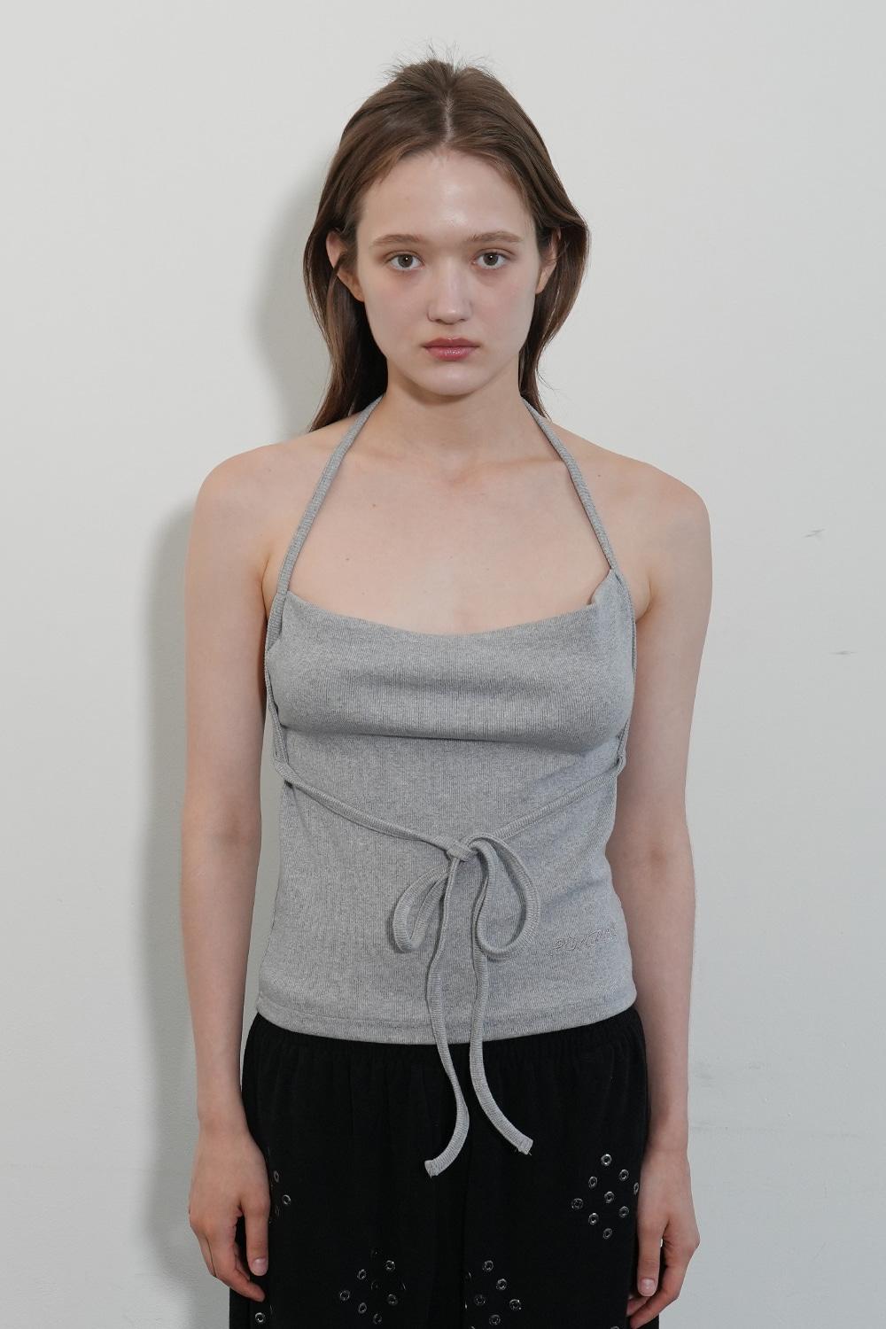 Waist String Tank Top-Grey