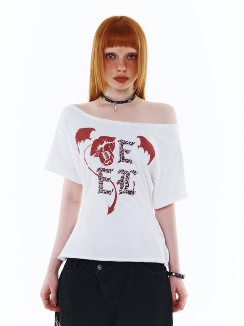 GRAPHICS BOATNECK TOP WHITE