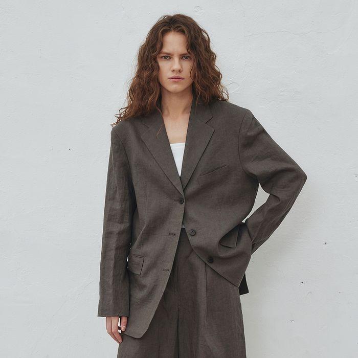 Breezy Linen Relaxed Jacket_Charcoal Brown