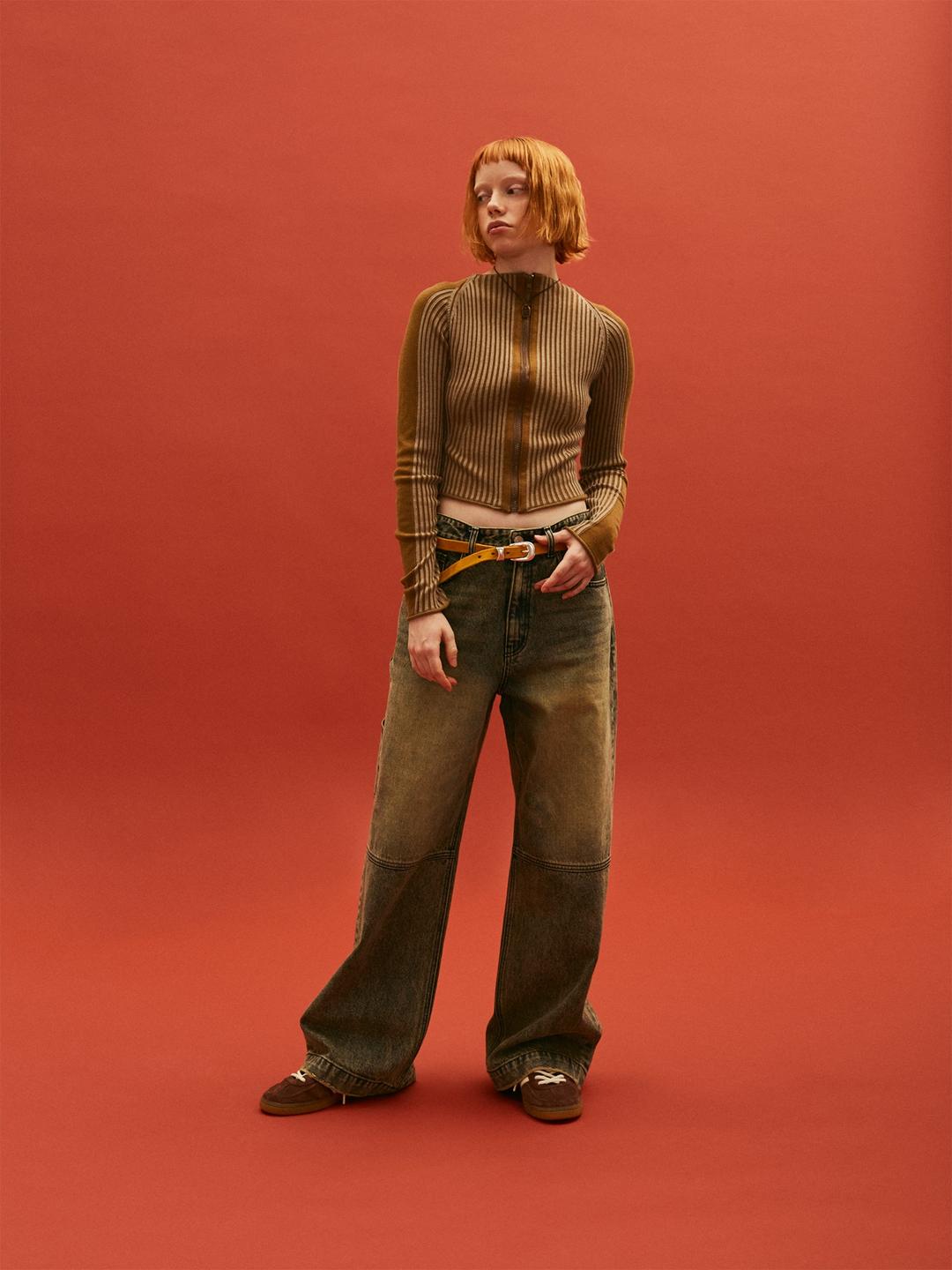 Vintage Washed Semi-Wide Denim - Khaki