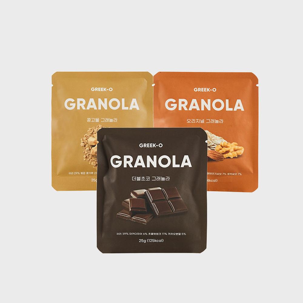 그릭오 그래놀라 25g 3종 세트 그릭요거트 토핑 (더블초코1 &콩고물1 &오리지널1)