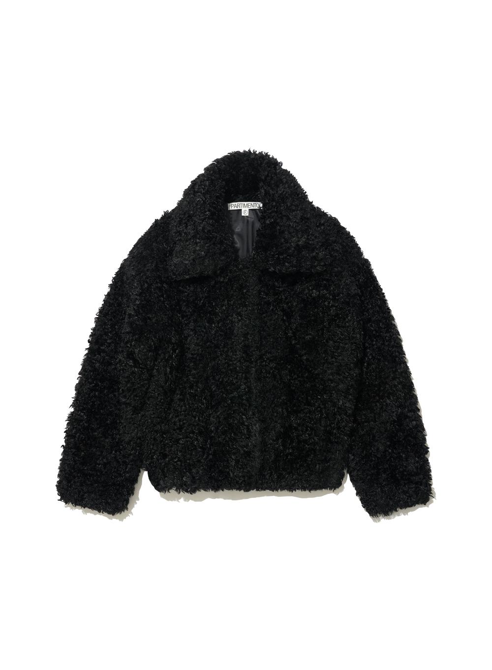 [WOMEN] WIDE COLLAR FLUFFY FUR COAT_BLACK