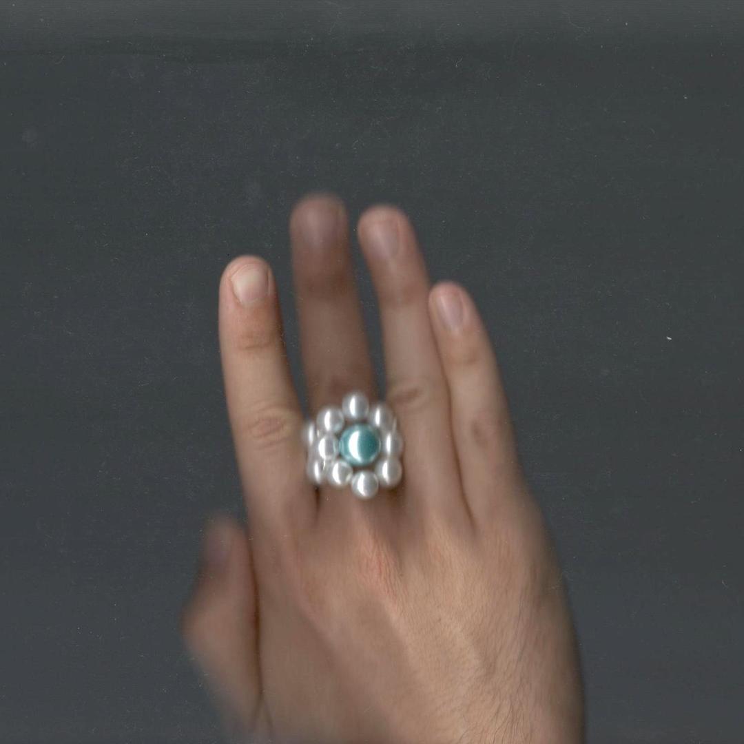 skyblue pearl megaflower ring