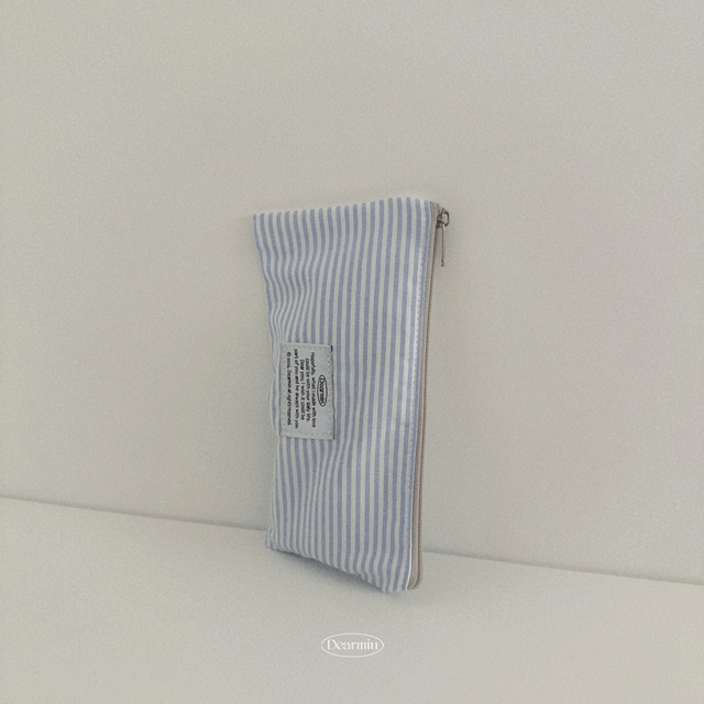 오브디어민 플랫 스트라이프 펜슬 케이스 파우치 (skyblue)