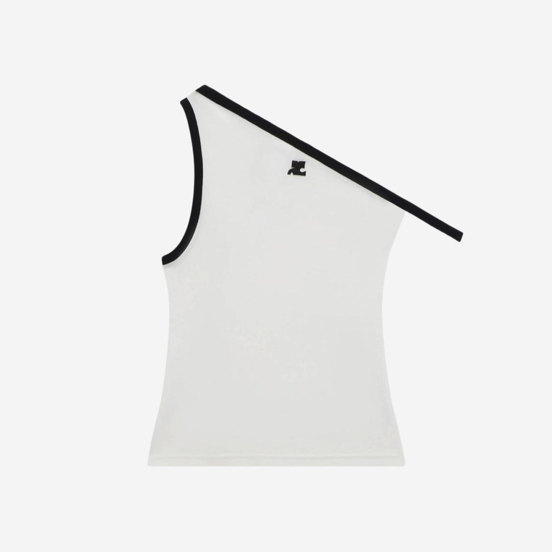 (W) Courreges Asymetrical Contrast Tank Top Heritage White Black