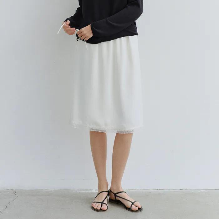 [1차 리오더] Satin lace midi skirt_2colors