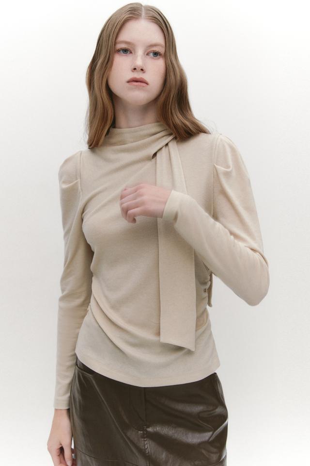Twisted Scarf Tie T-blouse BEIGE [GBW7TS54BE]