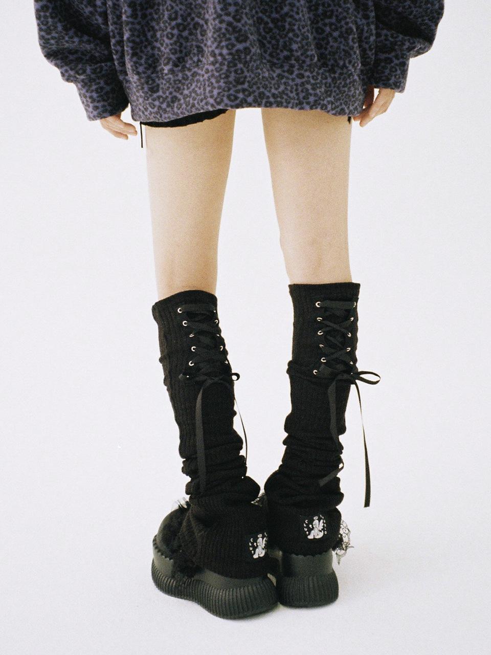 ★12/9 예약배송★  Gothic Lace-Up Leg Warmer - BLACK