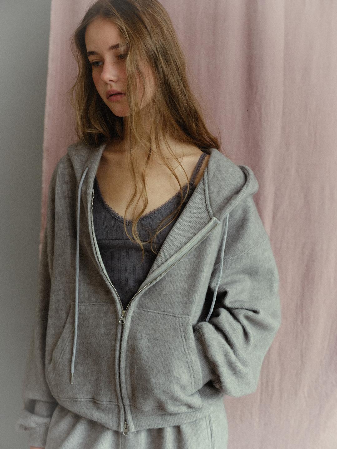 Fluffy Shaggy Hoodie Zip-Up (oat melange)