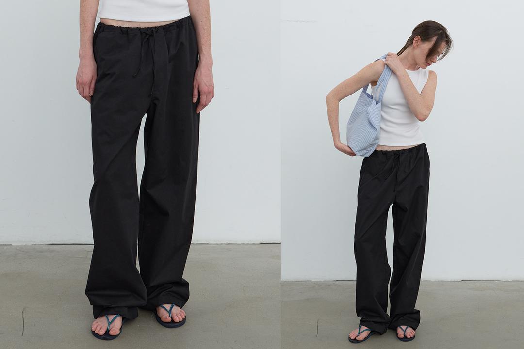 Wide leg string pants (black)