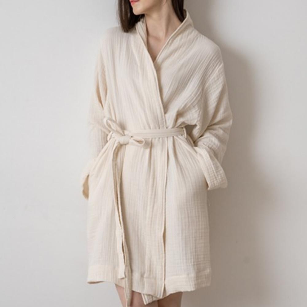 내추럴 코튼 거즈 면 라운지 로브 가운 (Cream)