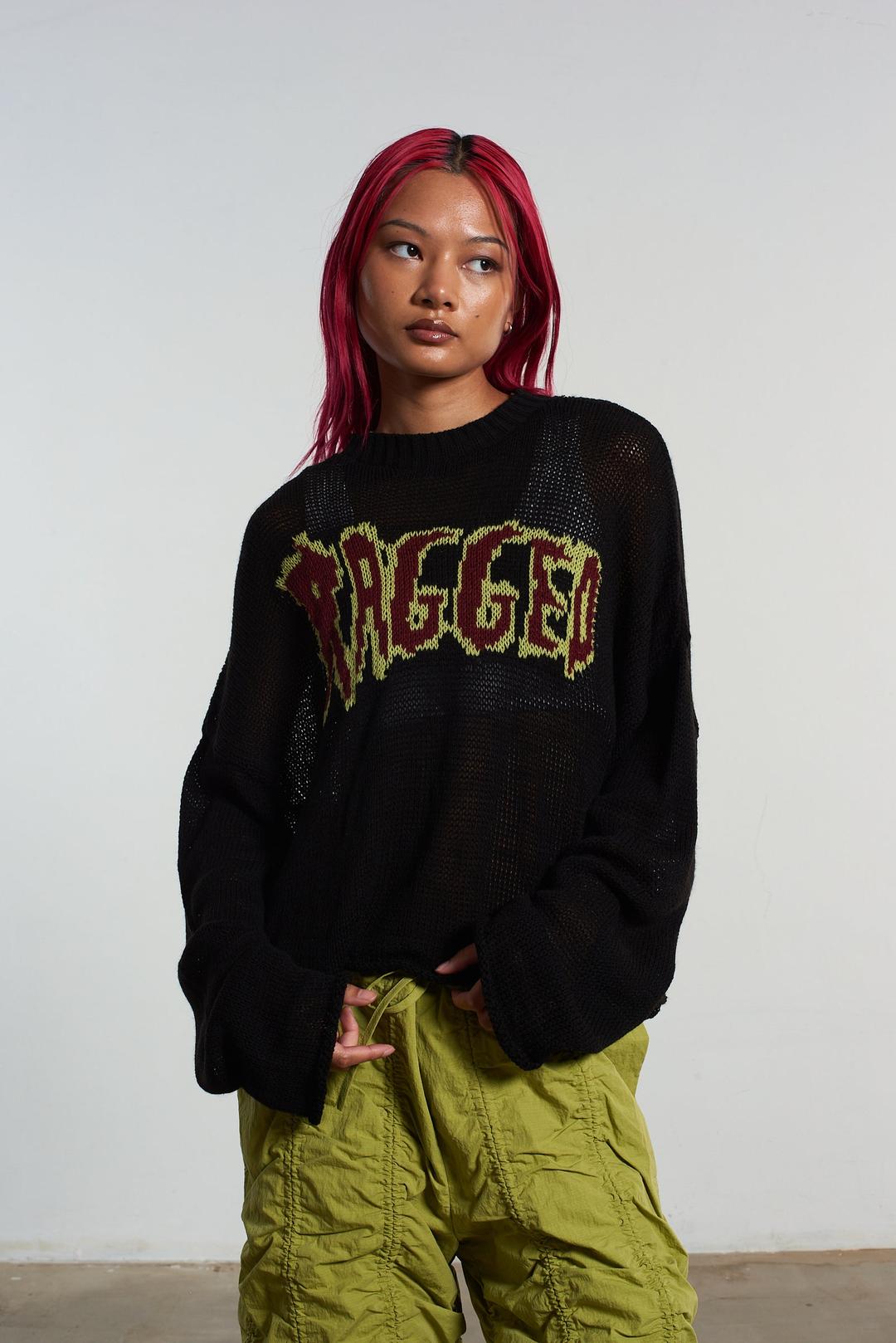 Ragged Fine Knit Logo Jumper - XS=UK 6