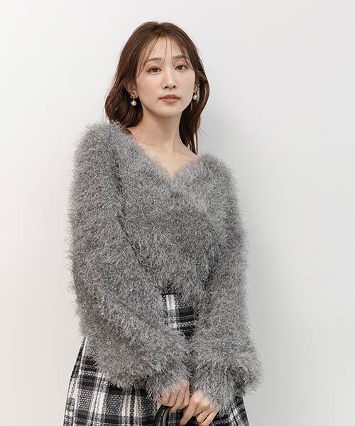 【SALE】ラメシャギーカシュクールニット