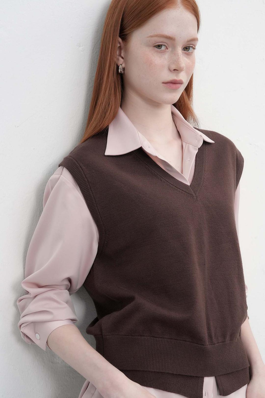 WOMAN 더블 레이어 루즈핏 베스트 [DARK BROWN]