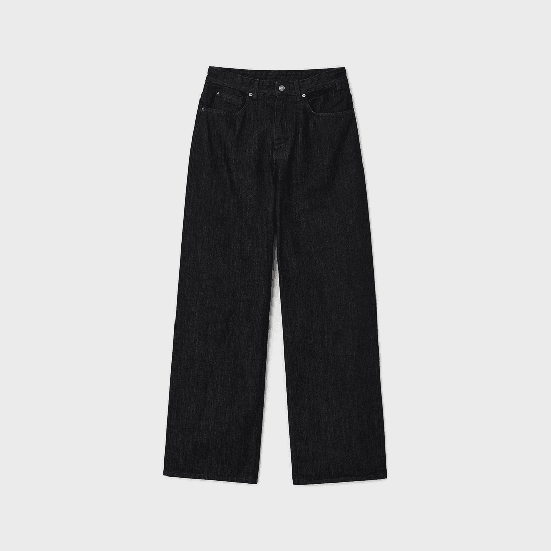 트루 와이드 데님 팬츠 - 로우 블랙