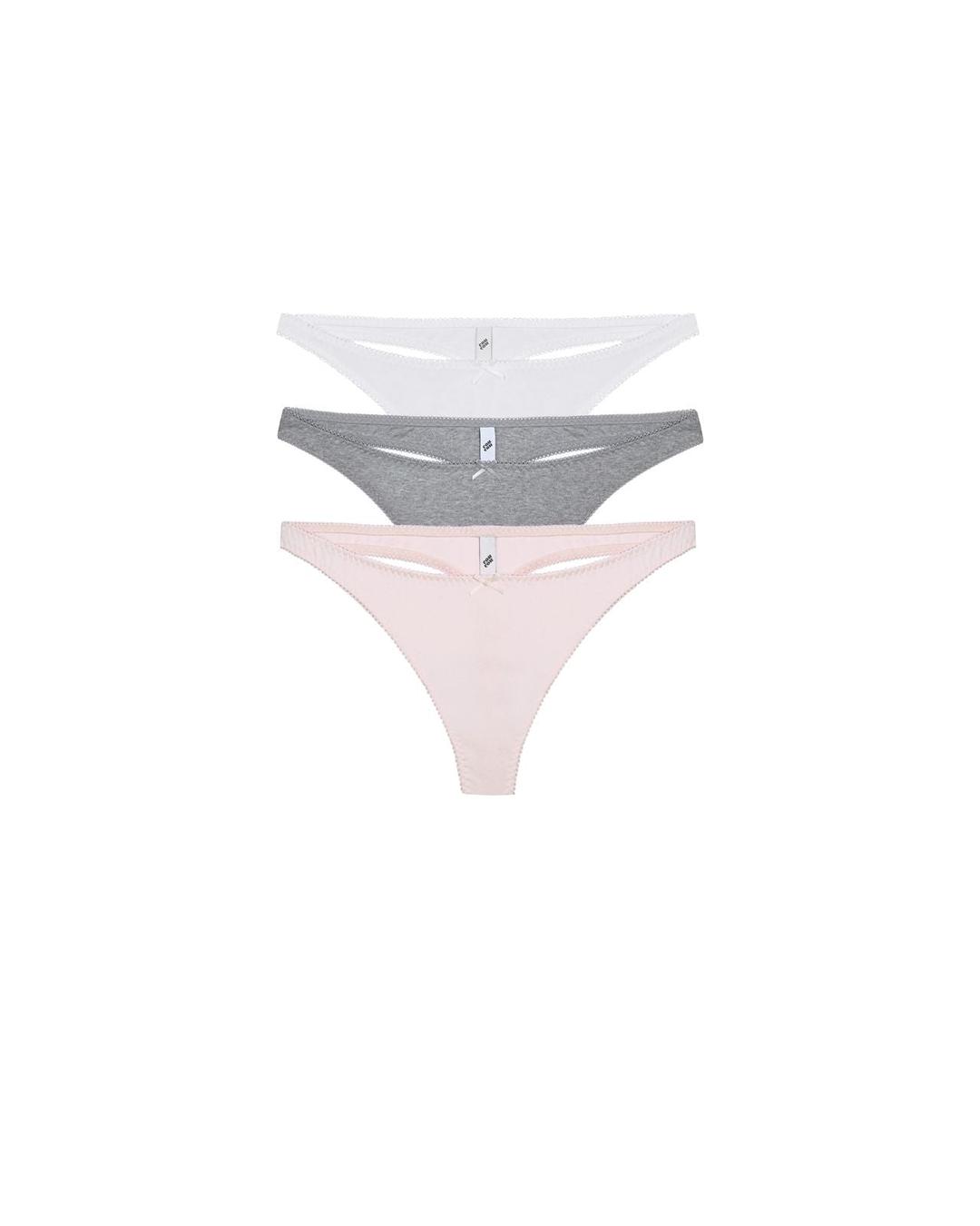 The Thong 3-Pack: Cotton Jersey White, Grey & Baby Pink - XXS