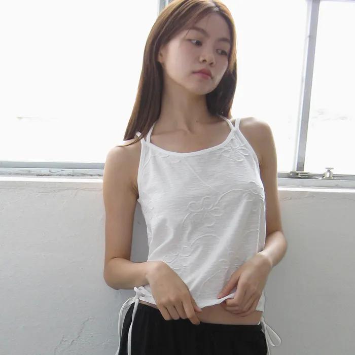 플라워 홀터 슬리브리스 탑_아이보리
