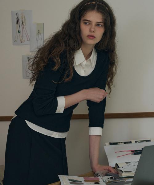 포엠 레이어드 카라 셔츠 탑 [BLACK]