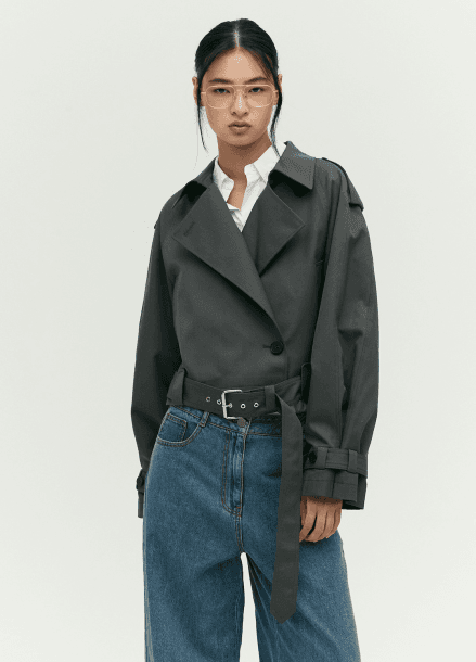 벨티드 크랍 트렌치 코트